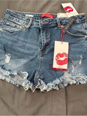 Hot Kiss Blue Distressed Frayed Denim Shorts